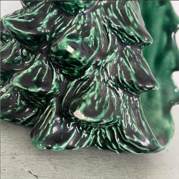 Vintage Green Ceramic Christmas Tree Napkin Card Holder - Picture 2 of 6
